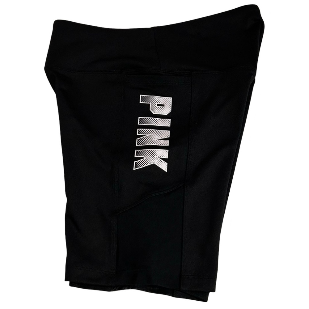 Pink Active Women's High Waist Workout Solid Black Bike Shorts Size Small